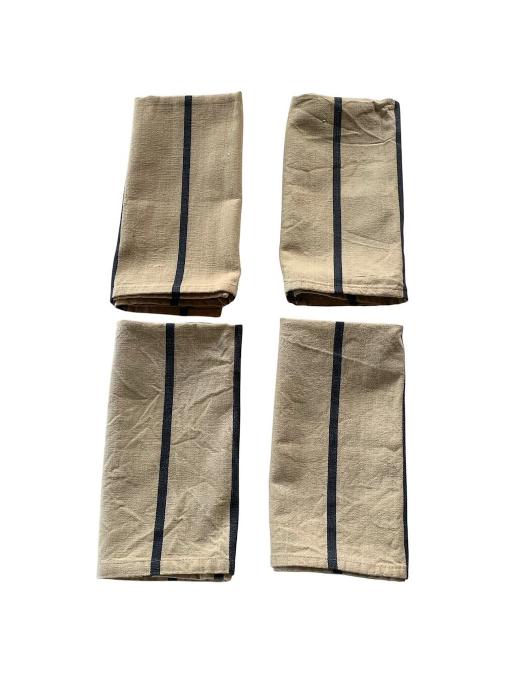 Set of 4 Fabric Napkins Khaki Tan Black Stripe Cotton 18 Inch Square